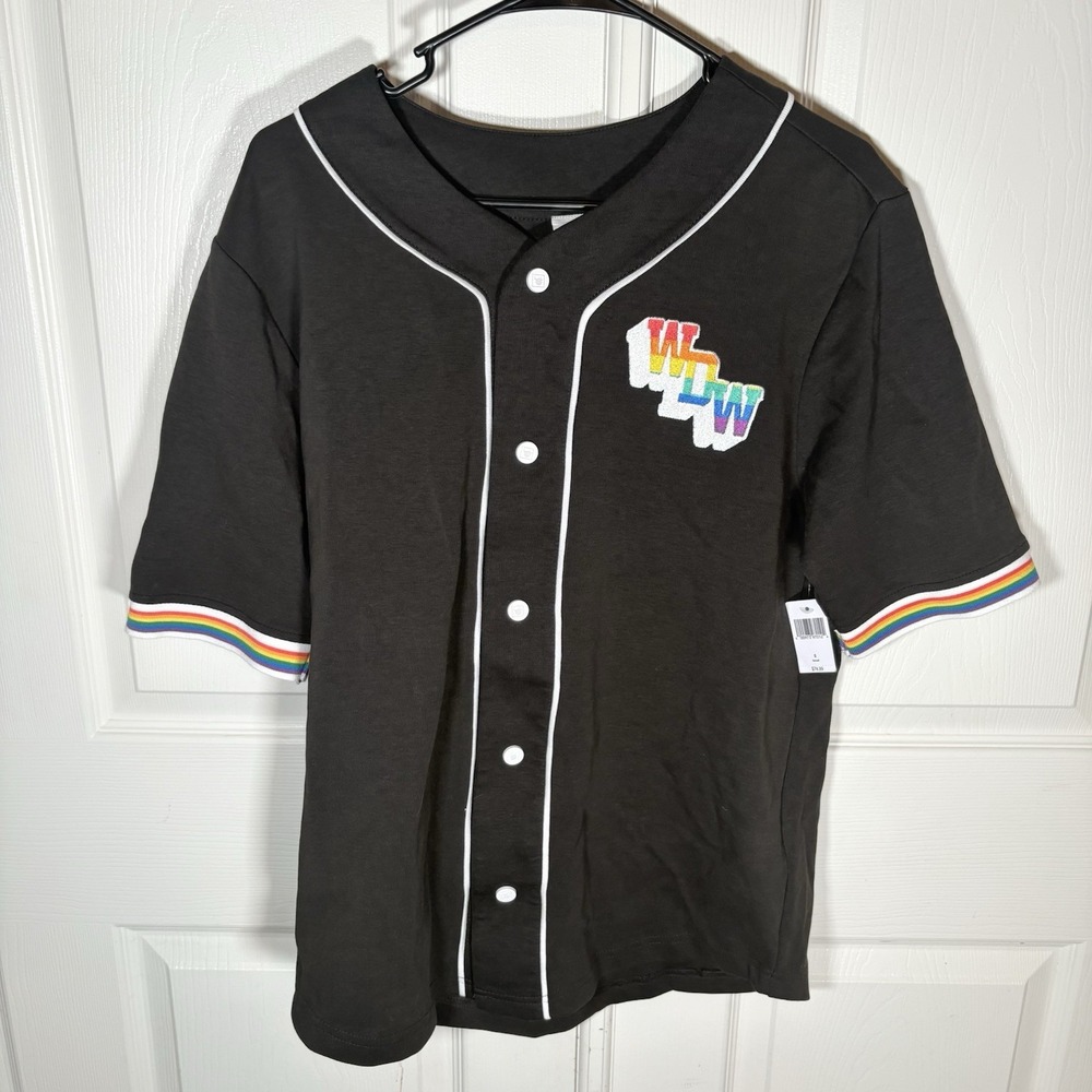 Walt Disney World‎ Pride Jersey Small Black Rainbow Button-Up Baseball Shirt